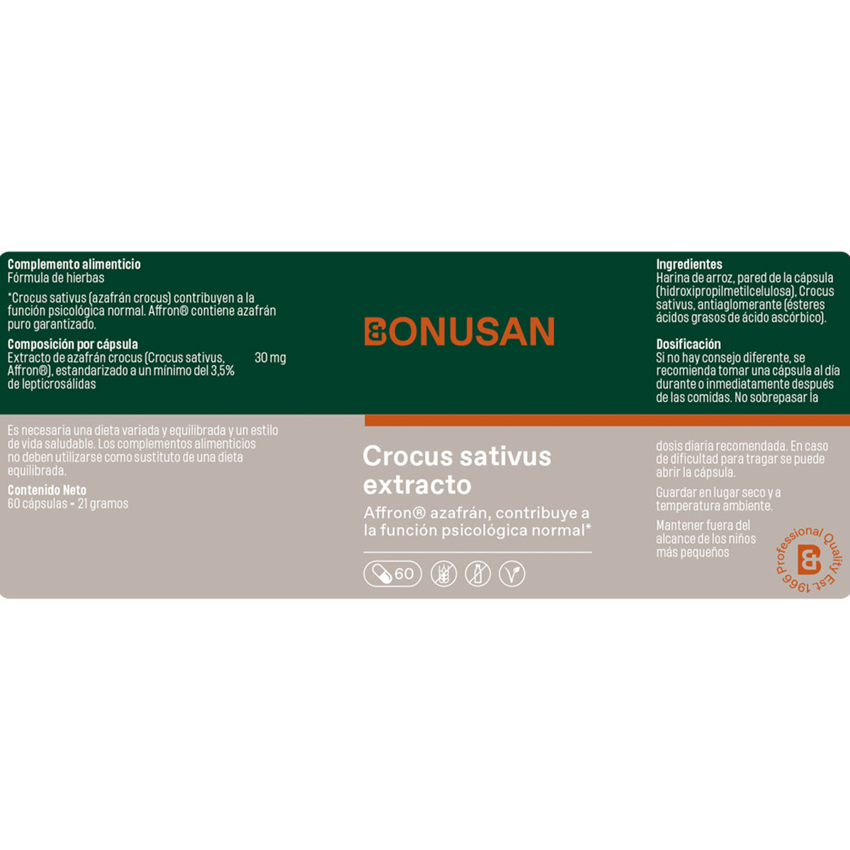 Bonusan Crocus sativus extract 60 capsules