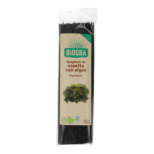 Spaghetti d'épeautre aux algues (spiruline et fucus) Biográ, 250 g