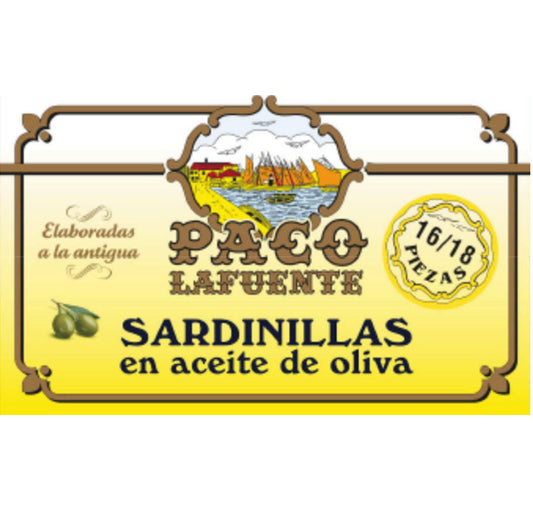 Sardinillas en aceite de oliva 16-18 piezas lata 85 g Paco Lafuente
