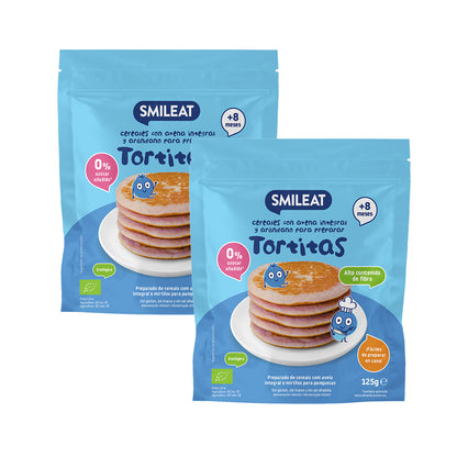 Pakket 2 mix volkoren havermoutpannenkoeken en bosbessen ECO, Smileat, 125 g