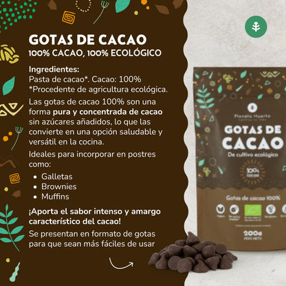 Gouttes de chocolat 100% cacao ECO Planeta Huerto 200 g