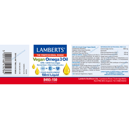 Flüssiges veganes Omega 3, Lamberts, 150 ml
