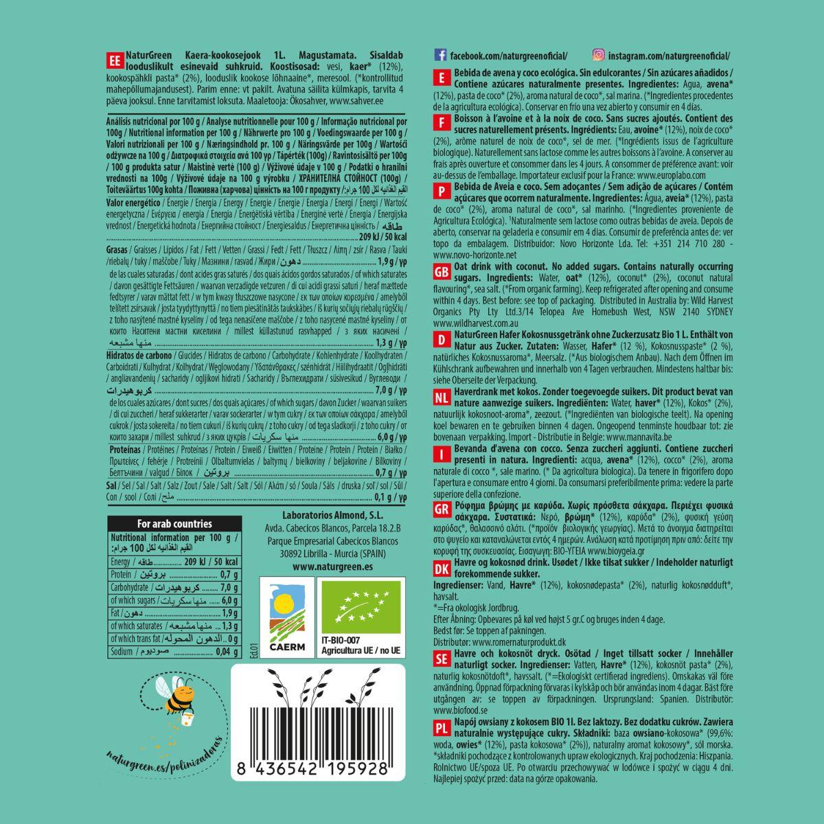 Boisson à l'avoine et à la noix de coco NaturGreen 1 L