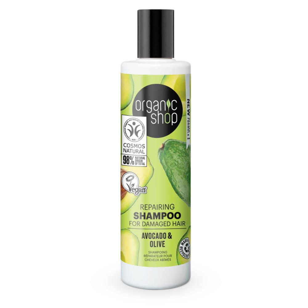 Herstellende shampoo voor beschadigd haar Avocado en Olijf Organic Shop 280 ml