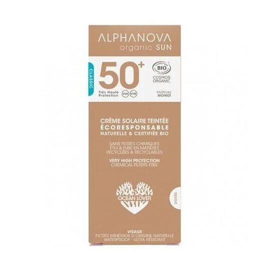 Krem przeciwsłoneczny do twarzy SPF 50+ z kolorem Alphanova 50 ml.