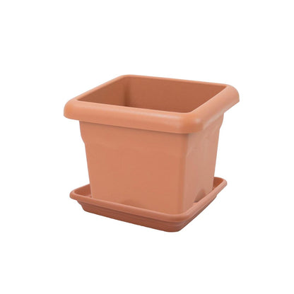Confezione vaso quadrato con piatto color terracotta Terra 26 x 26 x 21 cm