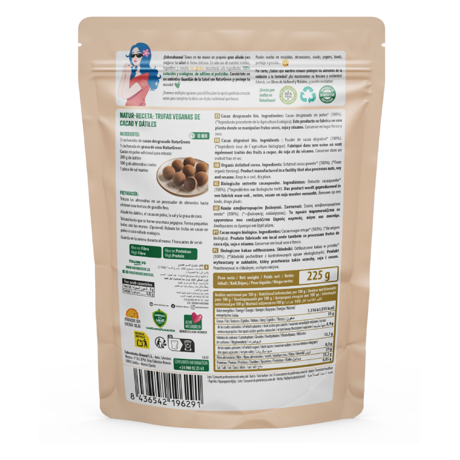 Ontvette cacao Bio Naturgreen 225 g