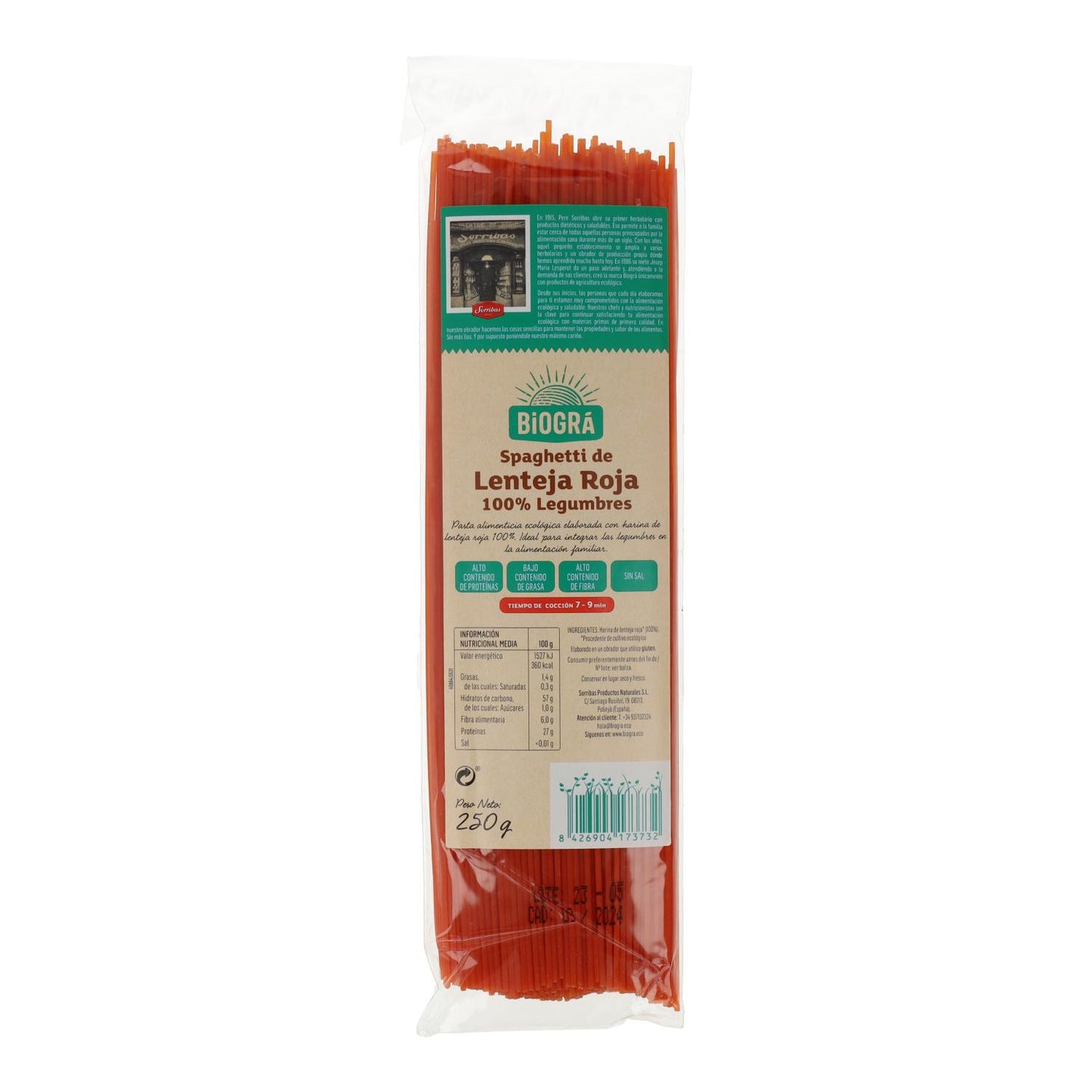 Biogra Organic Red Lentil Spaghetti 250 g