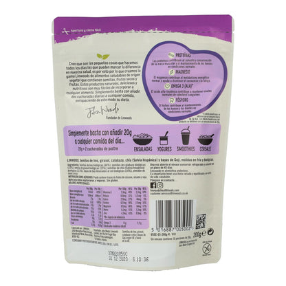 Gemahlene Bio-Samen aus Leinsamen, Sonnenblumen, Kürbis, Chia und Goji-Beeren – Linwoods  425 g