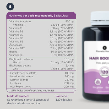 Hair Booster cheveux, peau et ongles Planeta Huerto 120 gélules