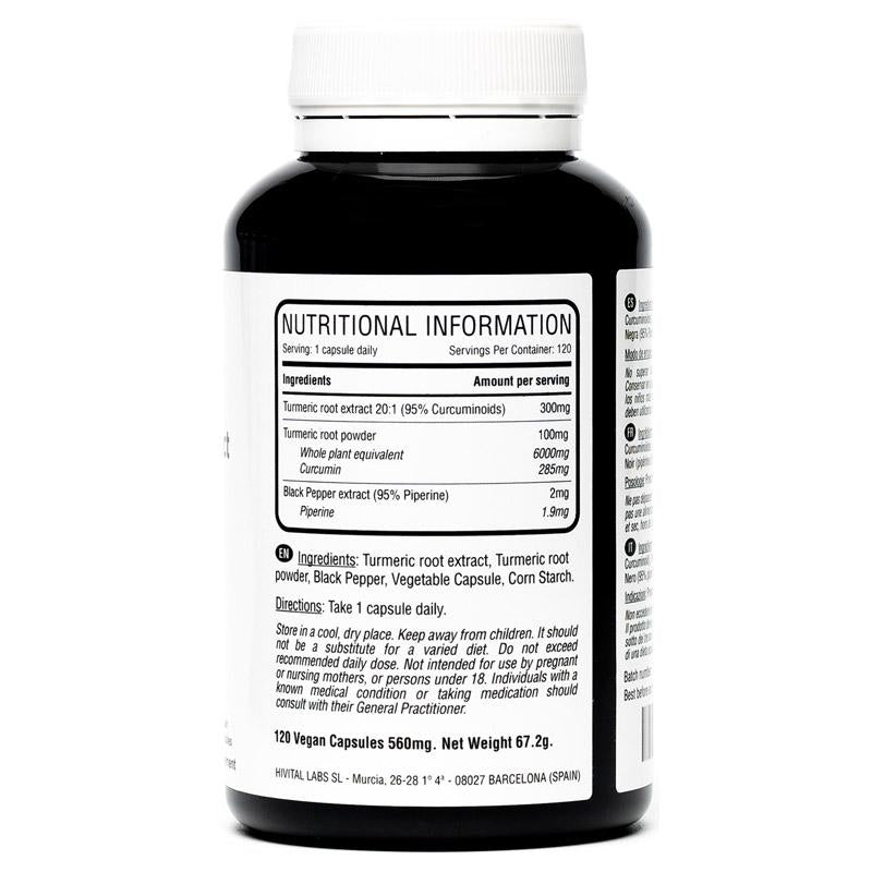Kurkuma 6000 mg met zwarte peper Hivital 120 veganistische capsules