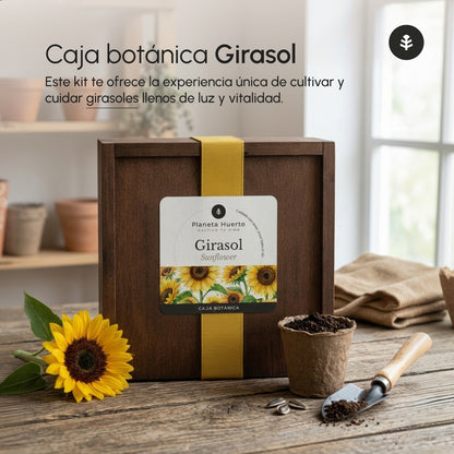 Kit de Cultivo de Girasol en Caja de Madera – Regalo Original Planeta Huerto