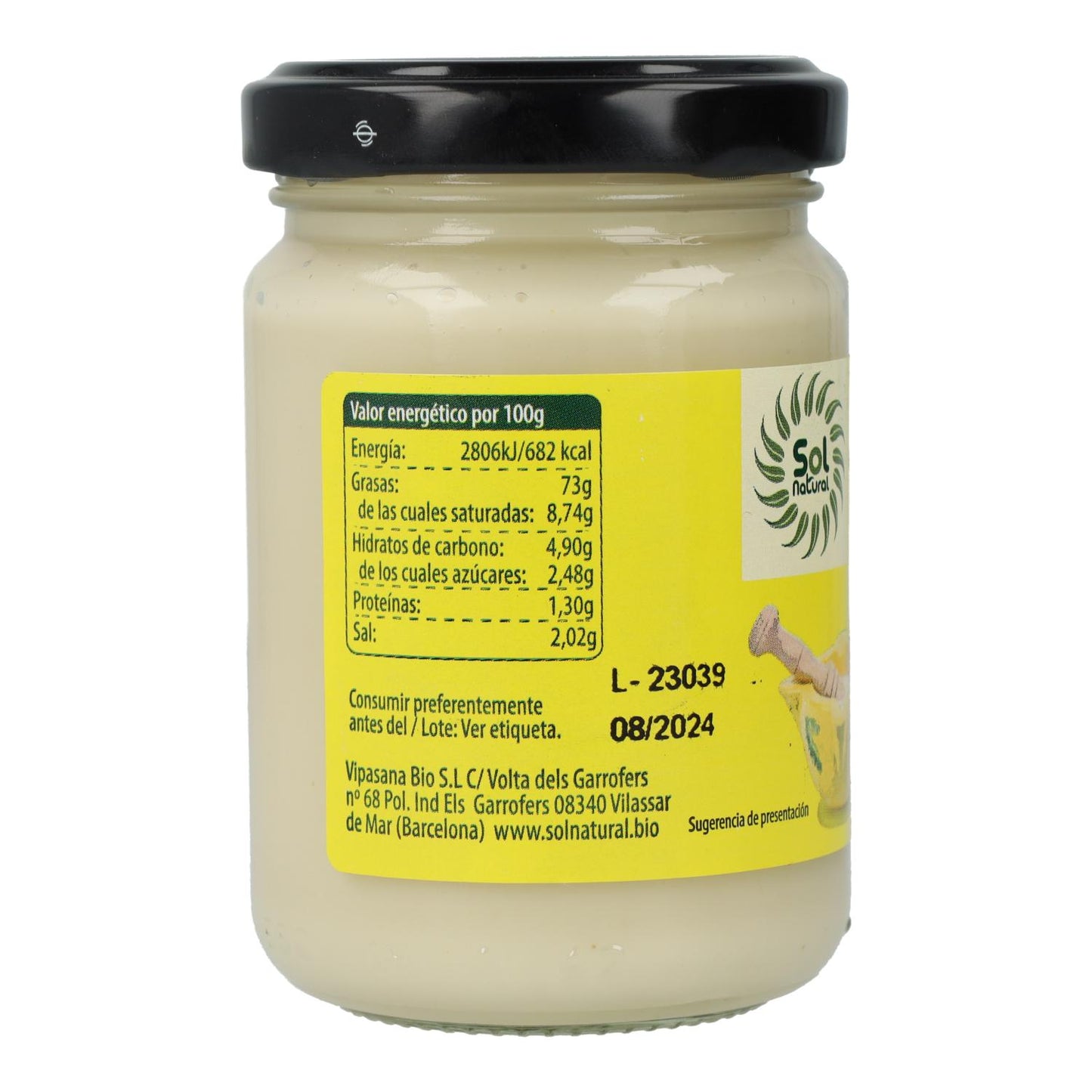 Vegane, glutenfreie Bio-Knoblauch-Aioli von Sol Natural, 140 g