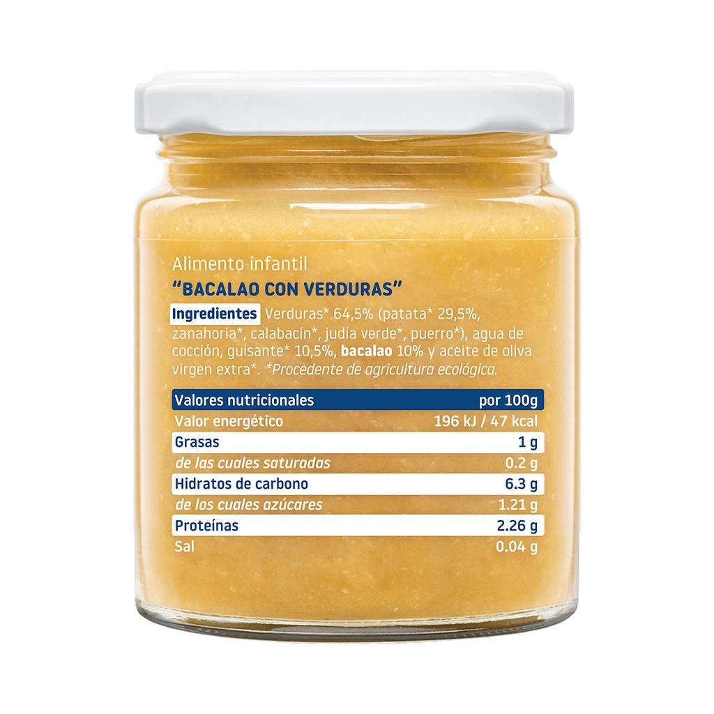 Pakket van 12 biologische potjes met biologische groenten en kabeljauw 230 g