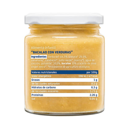 Pakket van 12 biologische potjes met biologische groenten en kabeljauw 230 g