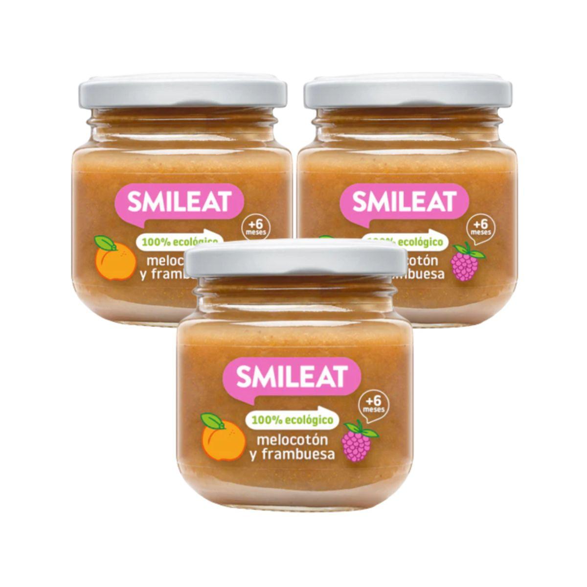 PROMO 3 pots de framboises et pêches bio Smileat, 130 g