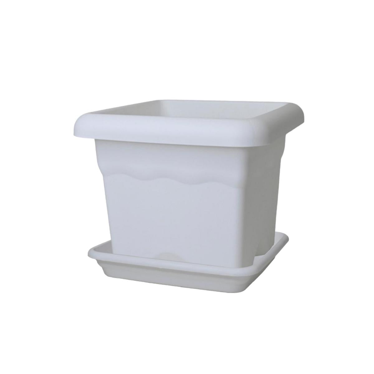 Pack pot carré avec soucoupe blanc Terra 26 x 26 x 21 cm