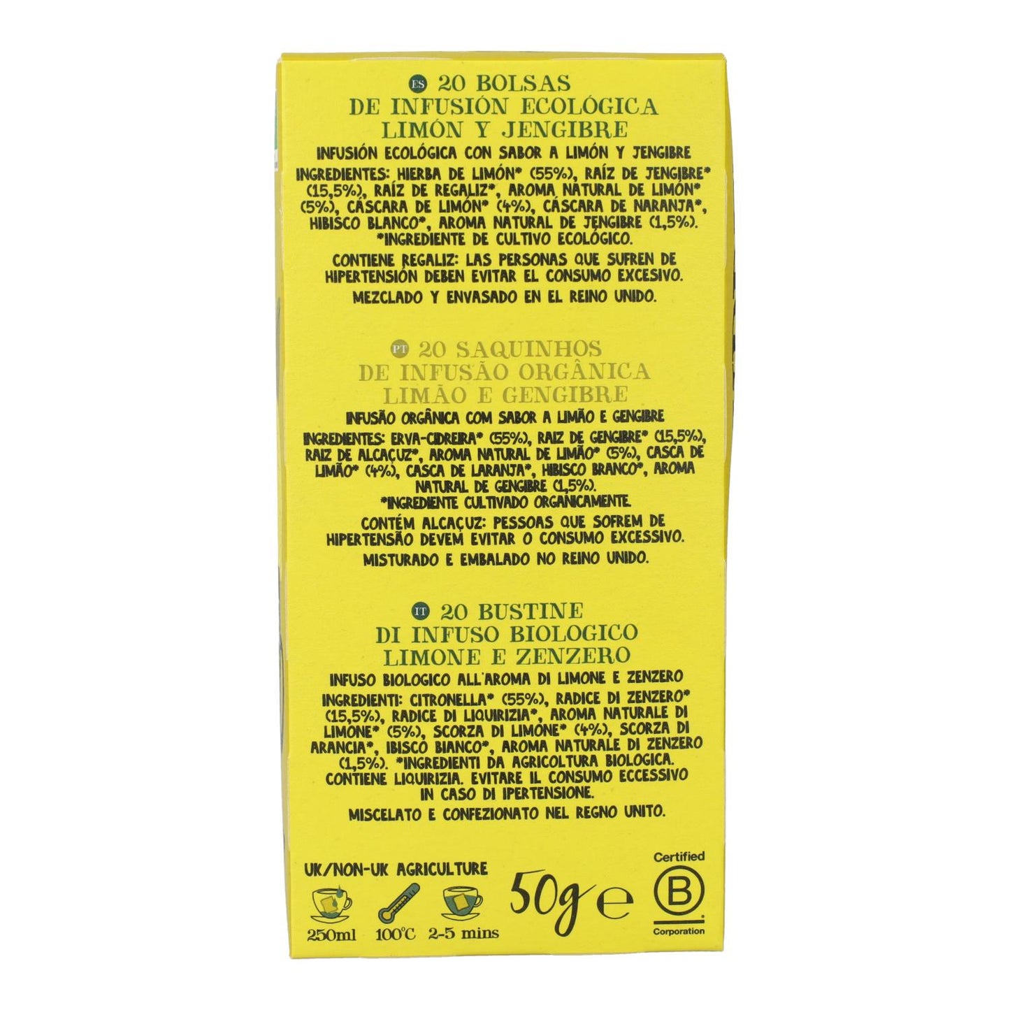 Infusion de thé bio Cupper Supreme Citron et Gingembre, 20 sachets