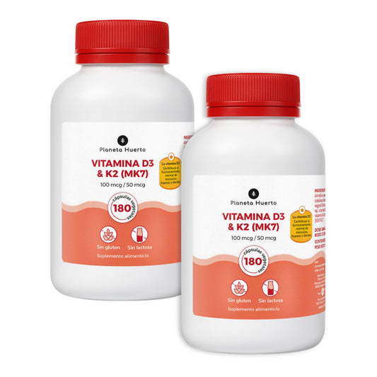Pack 2xVitamin D3 & K2 Mk7 Planeta Huerto 180 Capsules