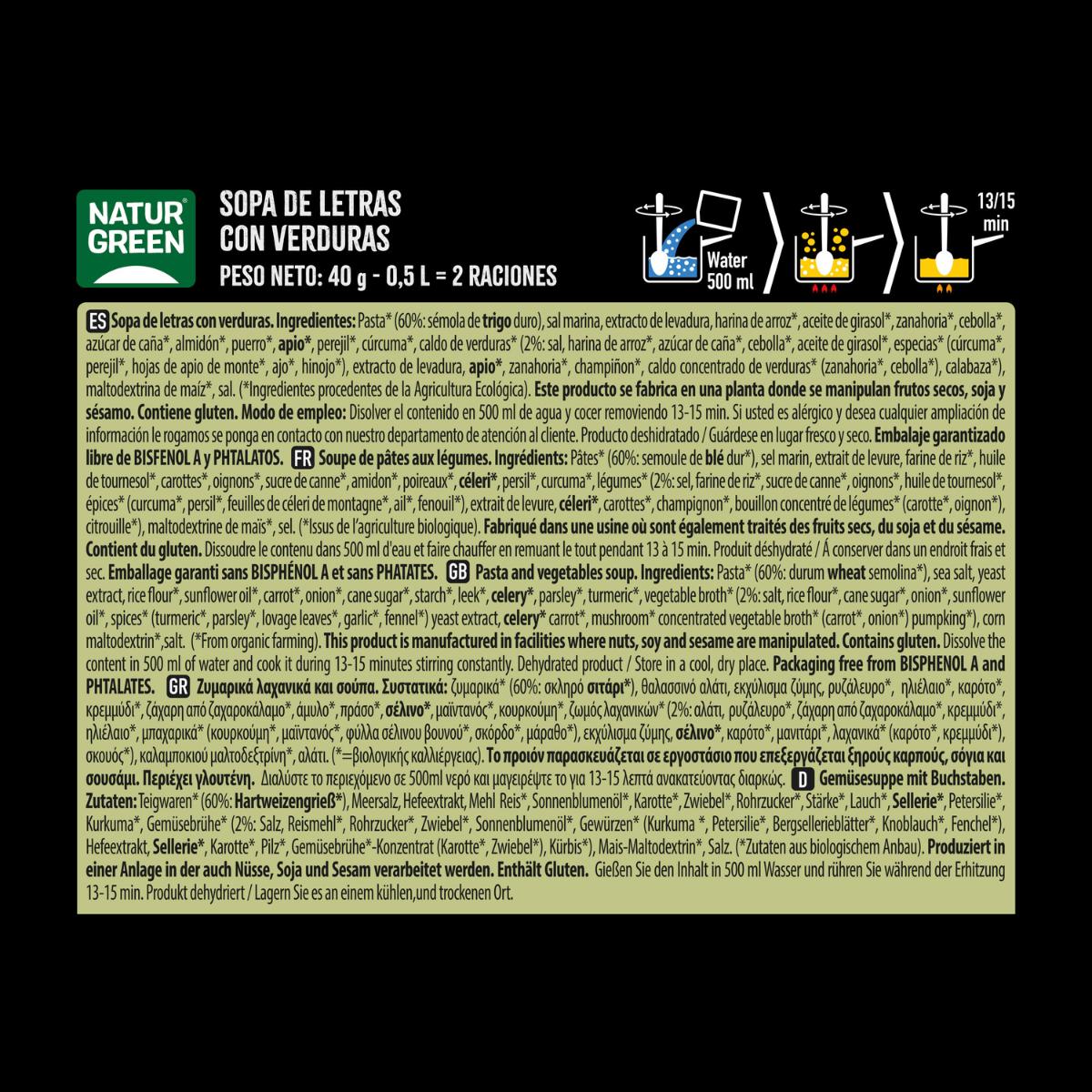 Sopa Letras con verdura bio Naturgreen, 40g