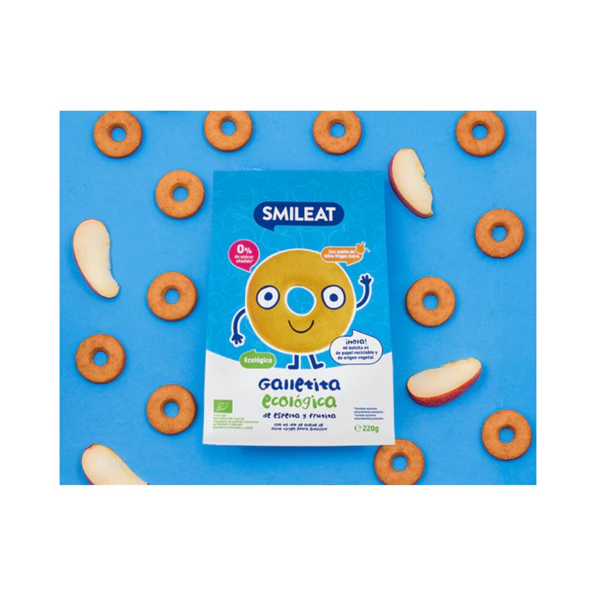 Pakket 12x ECO-koekjes voor kinderen van spelt met appel Smileat, 220 g