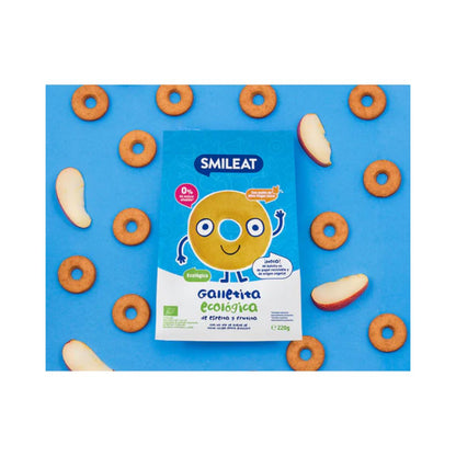 Pakket 12x ECO-koekjes voor kinderen van spelt met appel Smileat, 220 g