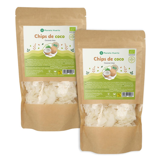 Confezione 2x chips di cocco senza zucchero ECO Planeta Huerto 150 g
