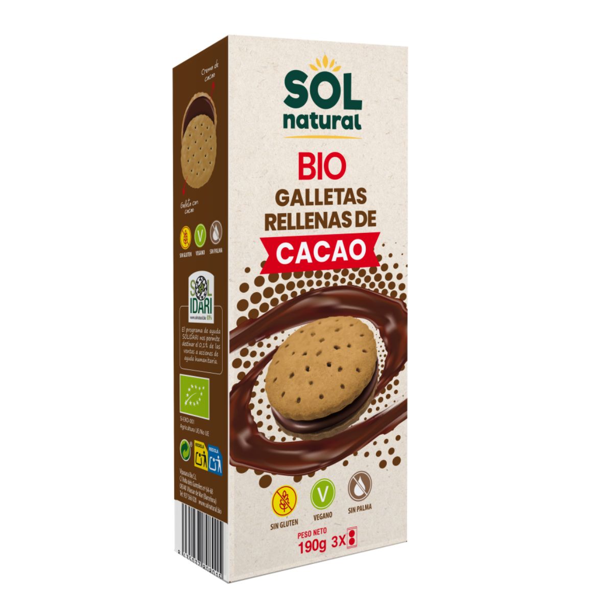 Biscotti ripieni al cacao biologico, Sol Natural, 190 g