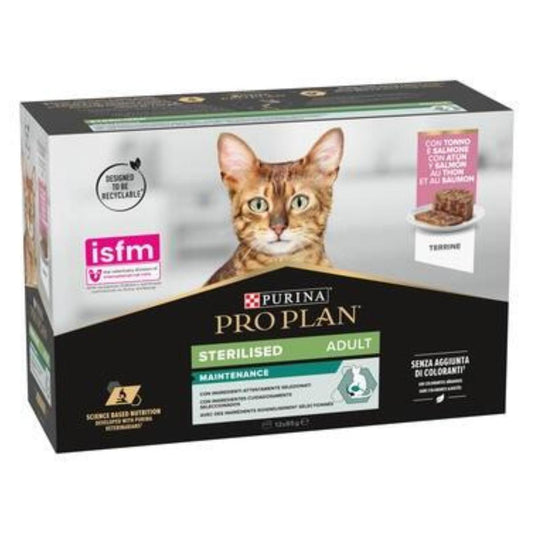 Pro Plan Gato Adulto Sterilised Maintenance Terrina con atún y salmón Purina lata 12 x 85 g