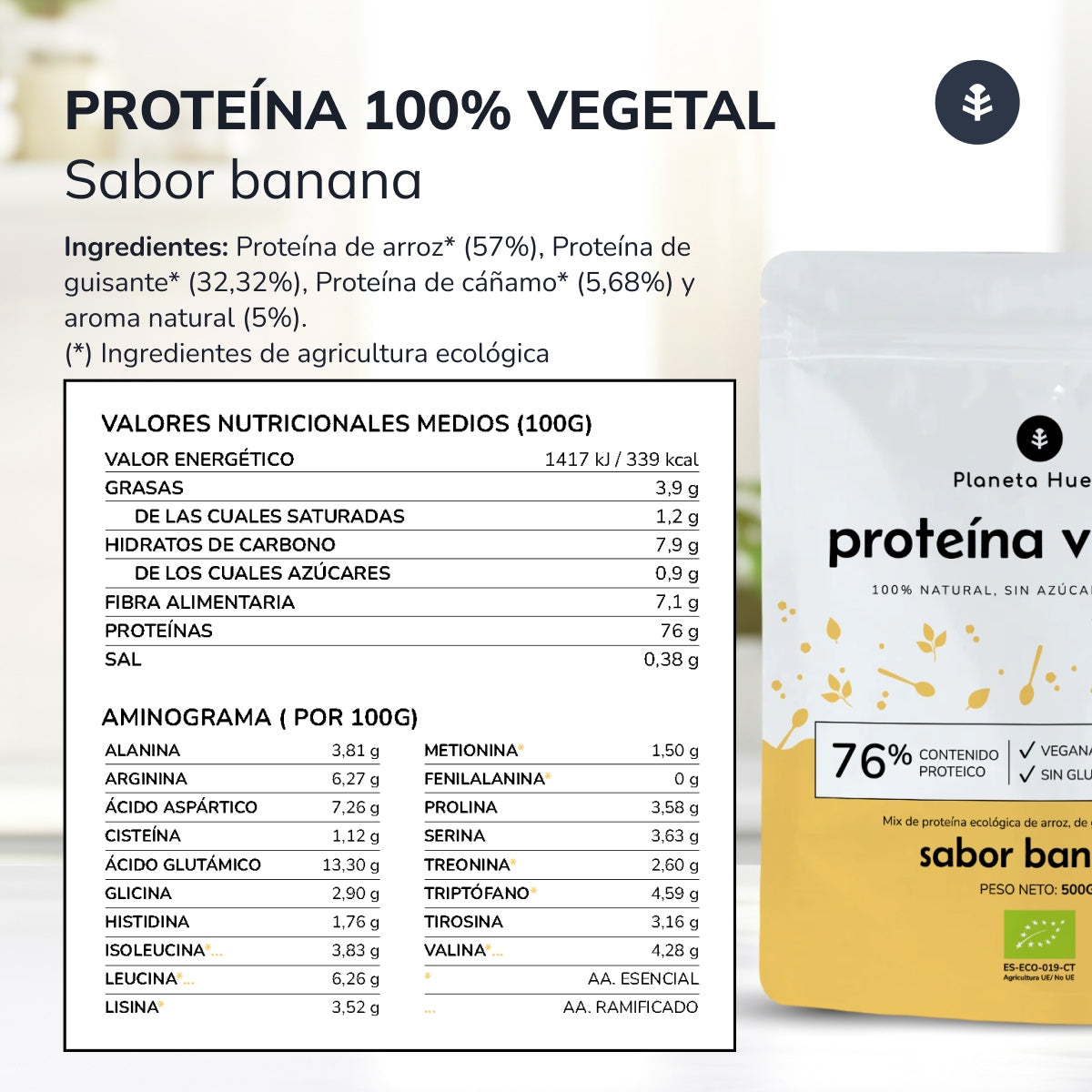 Białko roślinne ECO 76% Banan Planeta Huerto 500 g