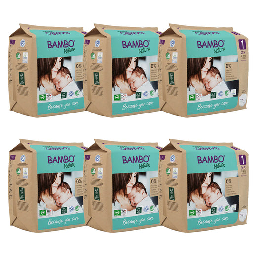 Confezione da 6 x Bambo Nature pannolini T1 (2-4 g) 22 pezzi