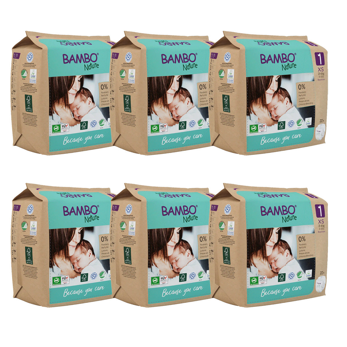Pack of 6 x Bambo Nature T1 nappies (2-4g) 22 units