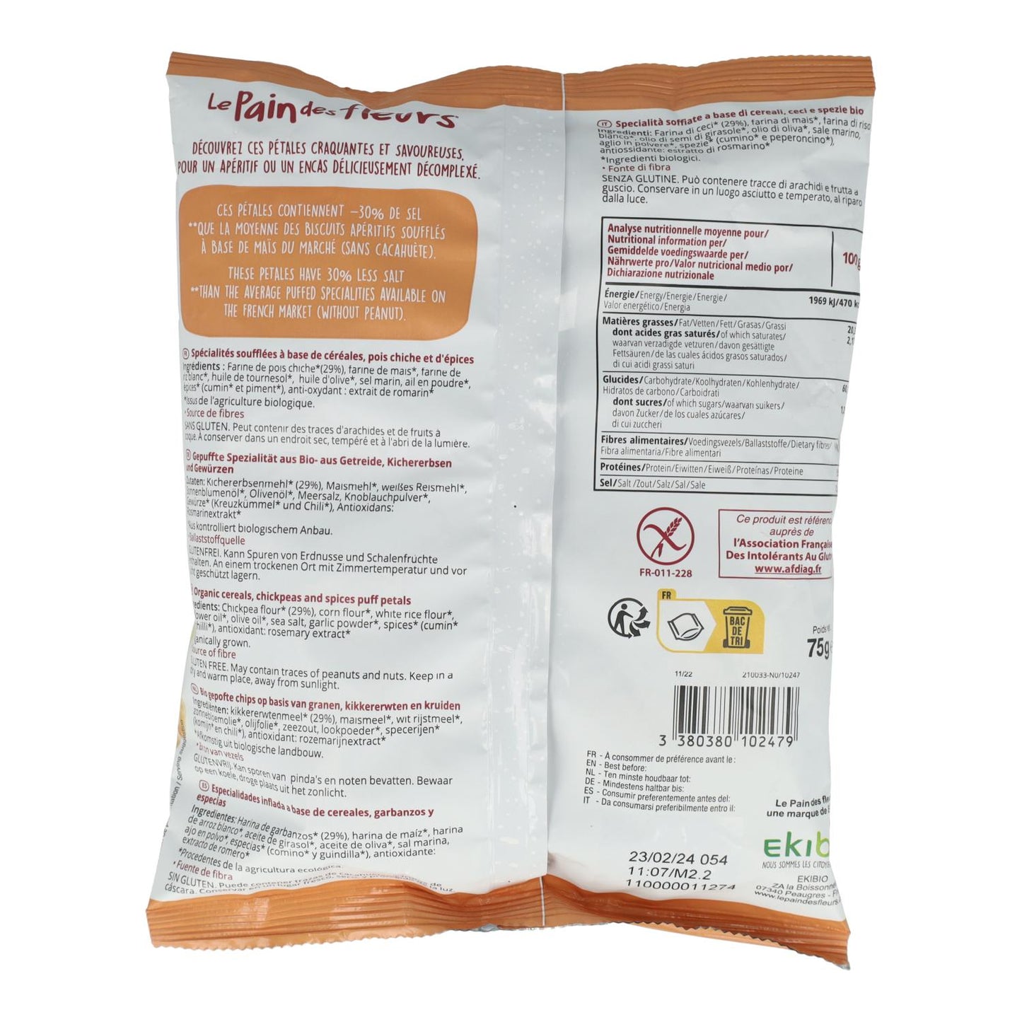 Chipsy płatki w stylu hummusu bezglutenowe Bio Le Pain des Fleurs 75 g