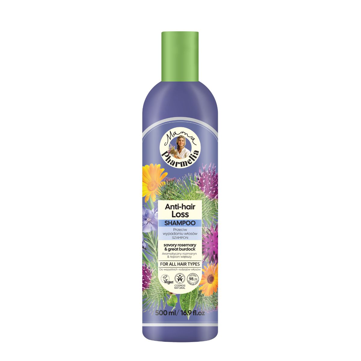 Shampoo tegen haaruitval met aromatische rozemarijn en voedende klis, Mama Pharmelia, 500 ml