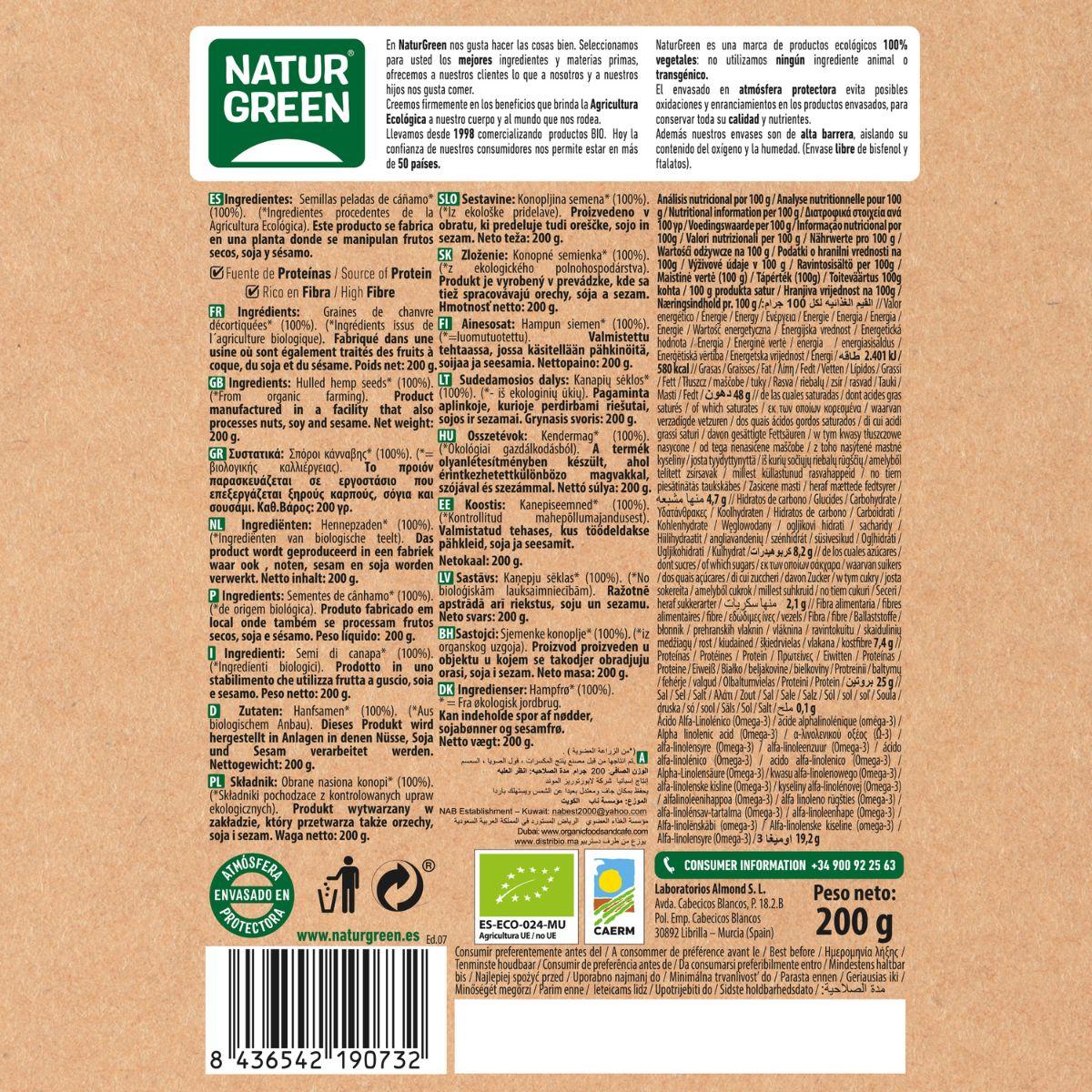 Graines de chanvre décortiquées Naturgreen 200 g