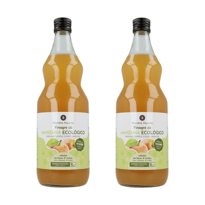 Pack of 2 x Planeta Huerto raw, unfiltered organic apple cider vinegar with the mother 1L