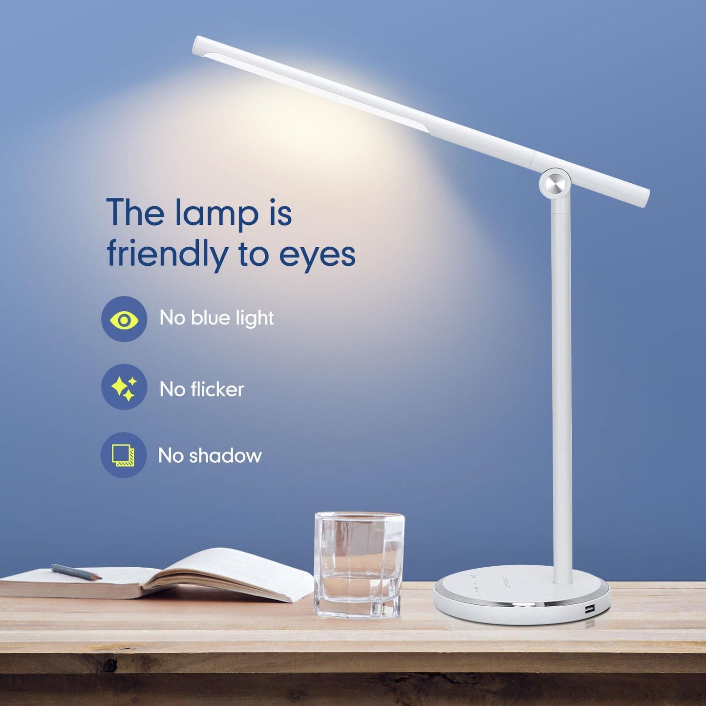 Lampa LED 8W biała 8W touch&stepless dimming z ładowarką USB