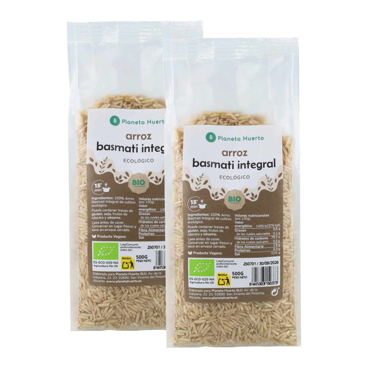 Pak 2 x 500 g ECO Planet Garden Bruine Basmatirijst ECO 500 g
