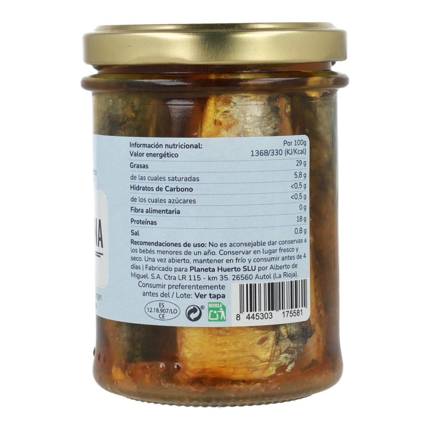Sardinas en aceite de oliva virgen extra ECO Planeta Huerto 190 g