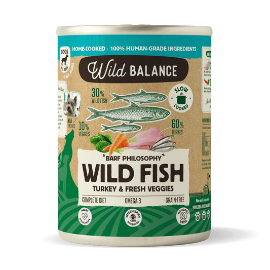 Burk med fisk och kalkon BARF för hundar Wild Balance 400 g