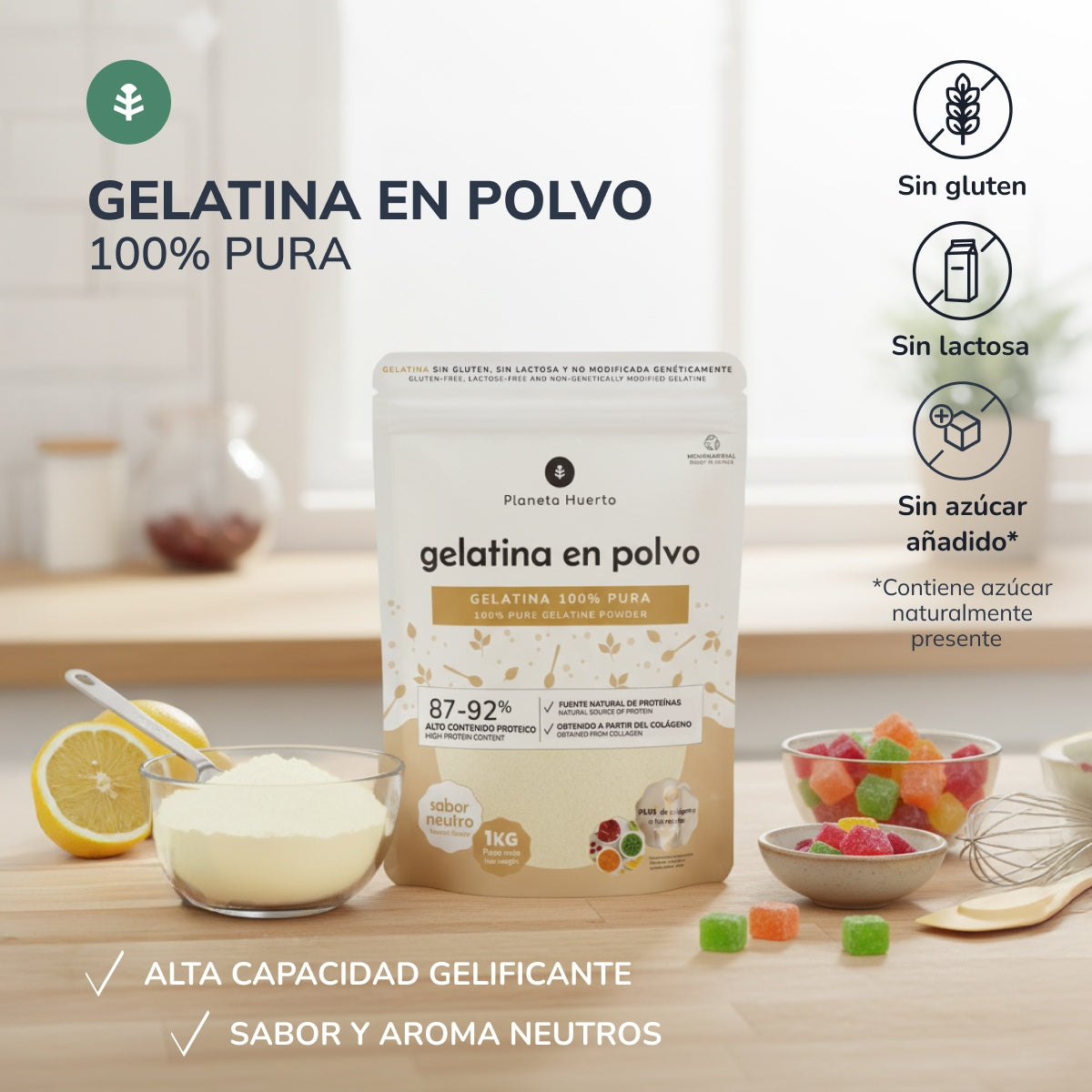 Gélatine neutre en poudre source de collagène Planeta Huerto 1 kg
