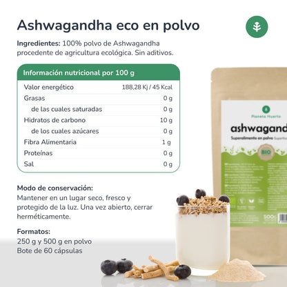Ashwagandha poeder ECO Planeta Huerto 500 g