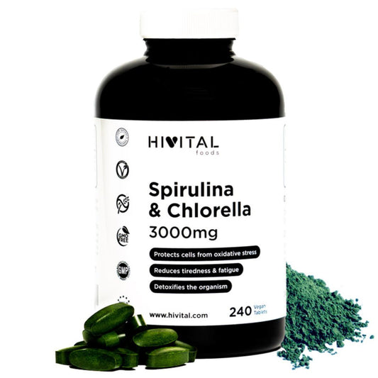 Spirulina och Chlorella 3000 mg 240 veganska tabletter