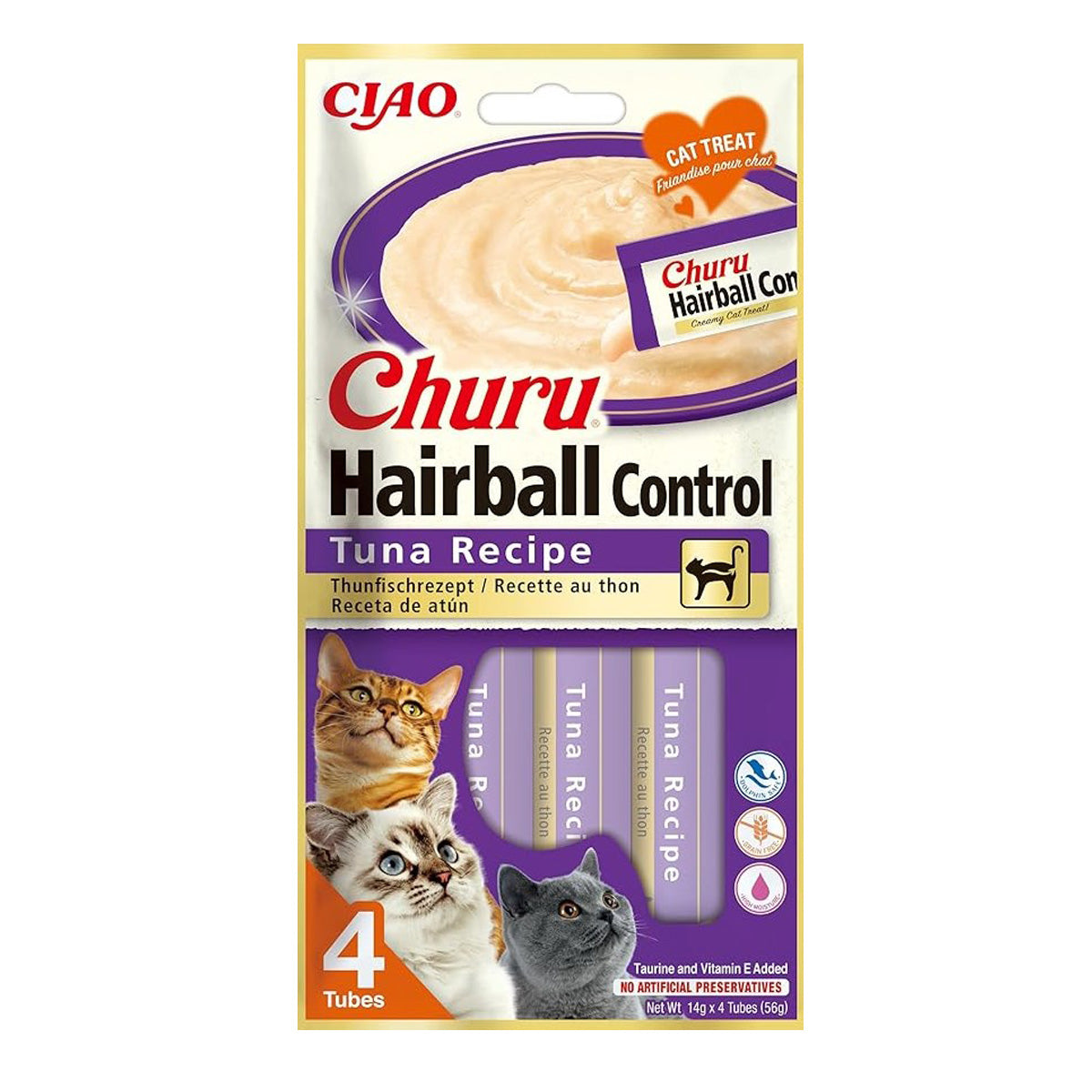Churu Cat przepis na tuńczyka Hairball Snack kremowy dla kotów 4 x 14 g