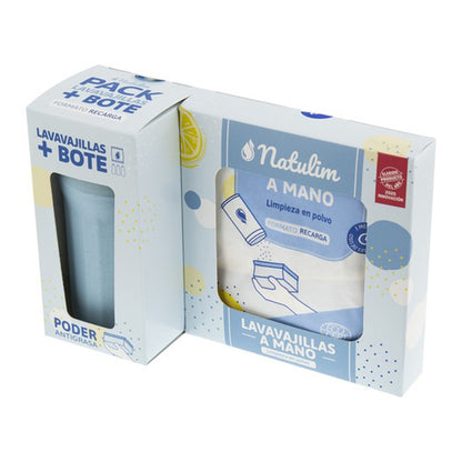 Diskmedel för handdiskning, förpackning (burk + refill) med citrondoft, Natulim