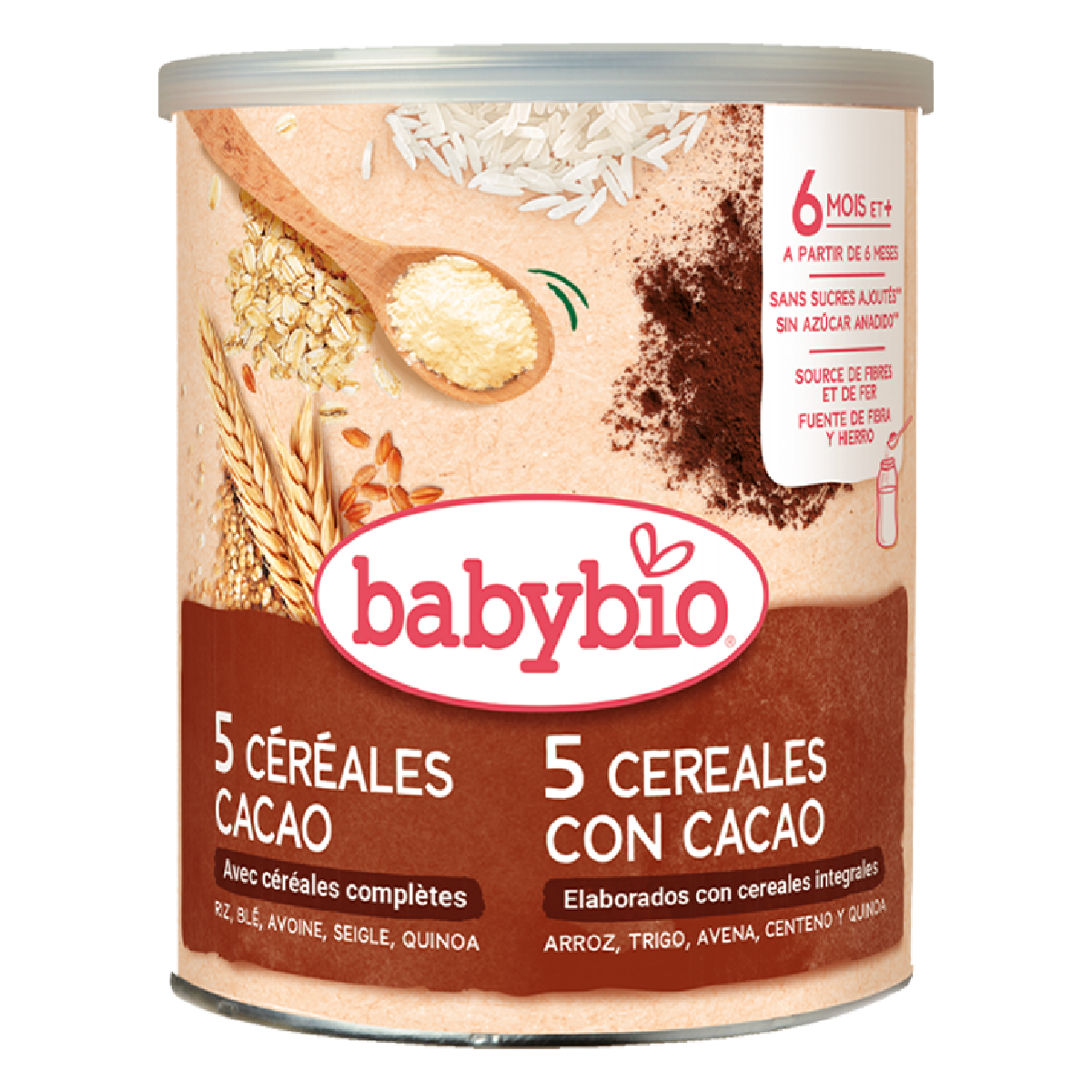 Babybio 5-grain porridge with cocoa, from 6 months, 220 g