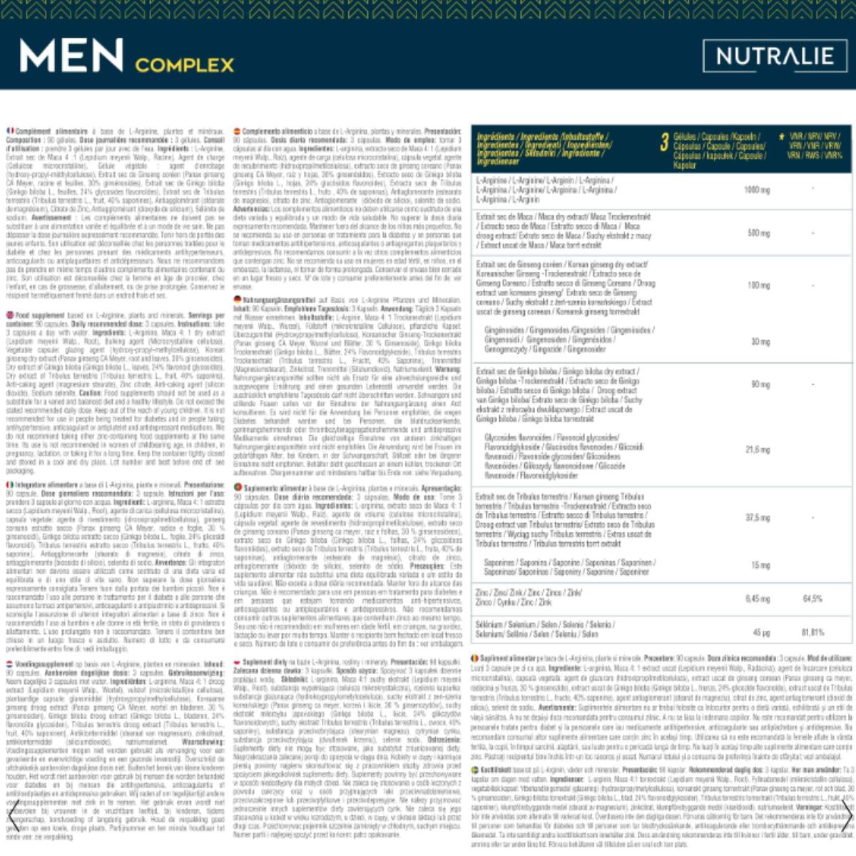 Men Complex avec zinc + maca et ginkgo biloba Nutralie 90 gélules