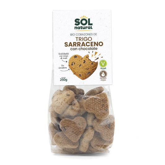 Organic Buckwheat Heart Biscuits with Chocolate Chips Sol Natural 250 g