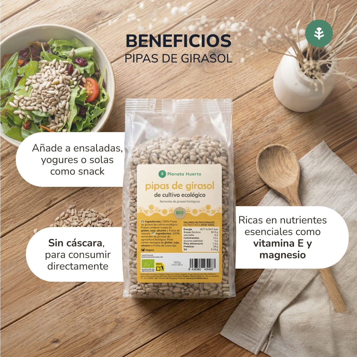 Opakowanie 2x słonecznik łuskany ECO Planeta Huerto 500 g