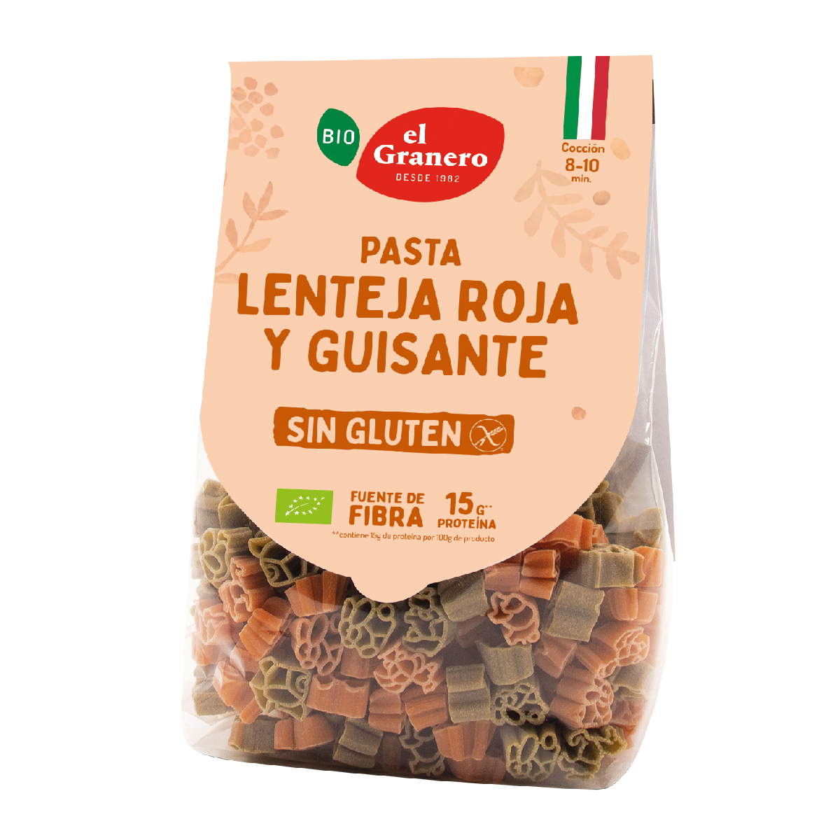 Pâtes aux lentilles et petits pois biologiques El Granero 250g